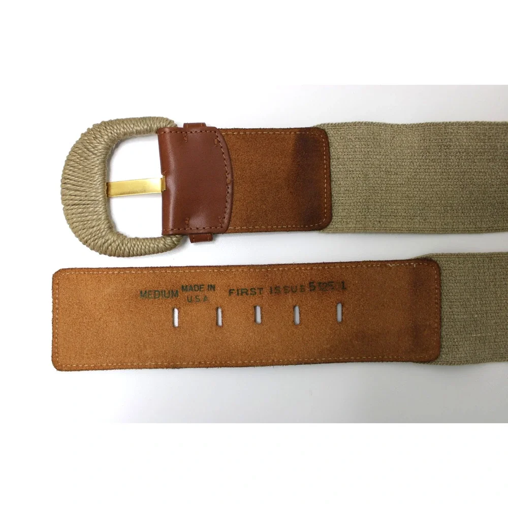 Vintage 90s First Issue USA Wide Stretch Belt Size M Brown Raffia Buckle Boho